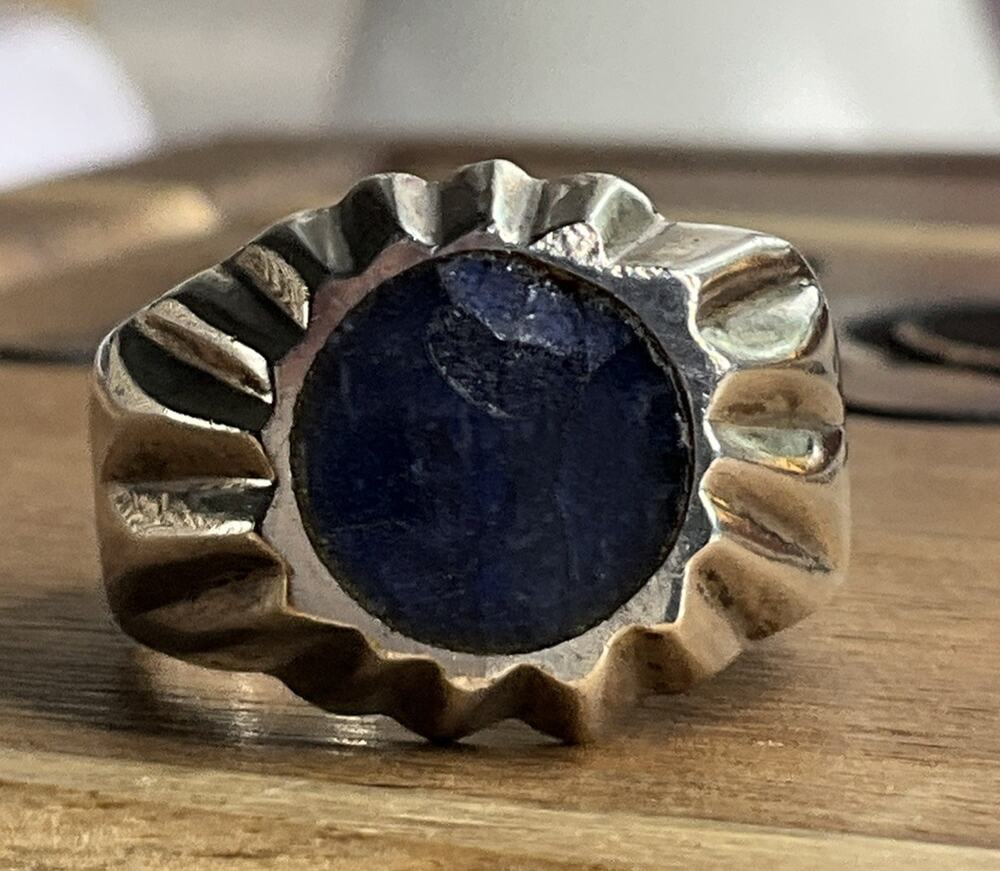Vintage 925 Cobalt Blue Stone Sterling Silver Starburst Band Ring Size 9 14gr